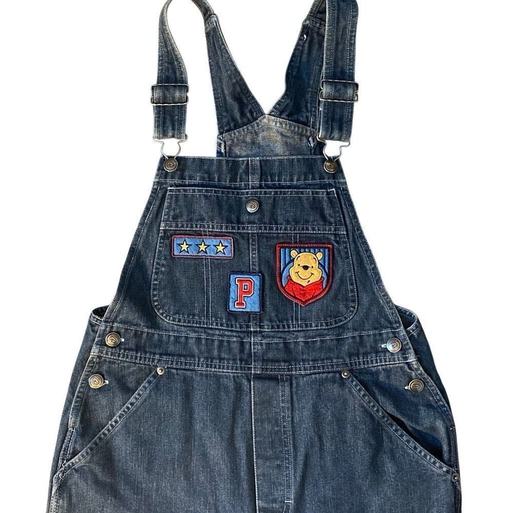 Vintage 90s Winnie the Pooh Denim Overalls Disney Small Blue Jean Carpenter y2k - Picture 4 of 12